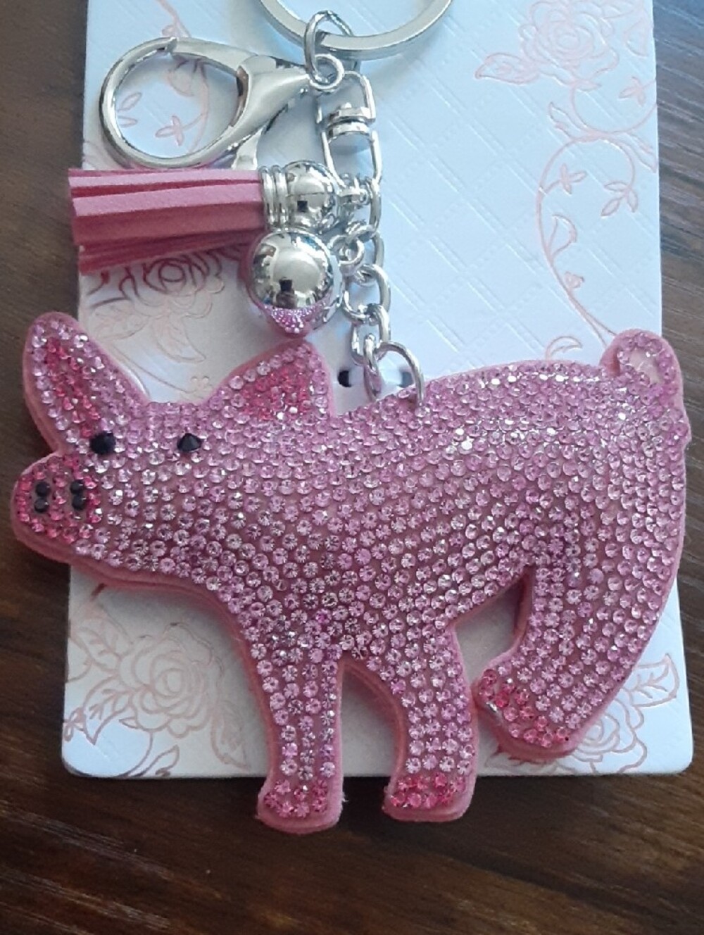 Blingy Pink Pig Bag Charm with Tassel - Picture 2 of 5